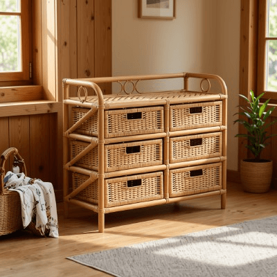 Wicker and Cane 6 Drawer Chest