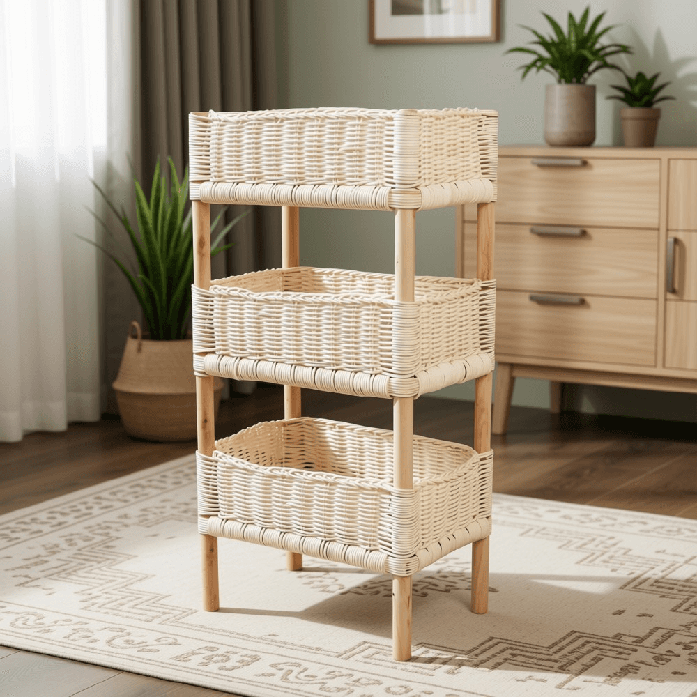 Rattan Shelving Unit, 3-Tier