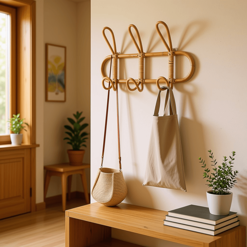 Rattan Wall Hanger with Hooks