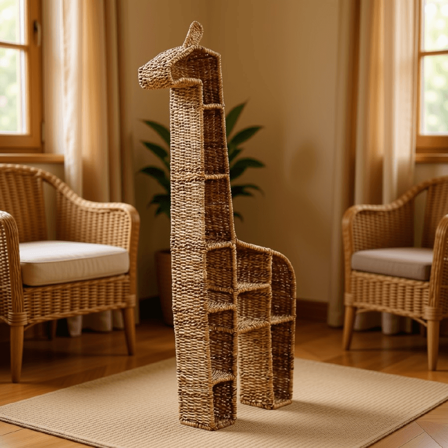 Wicker Giraffe Standing Storage Unit