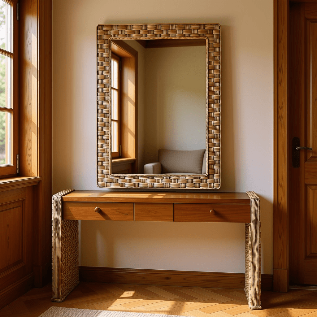 Wicker Rectangular Wall Mirror