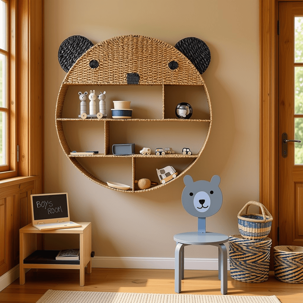 Round Bear Rattan Floating Shelf