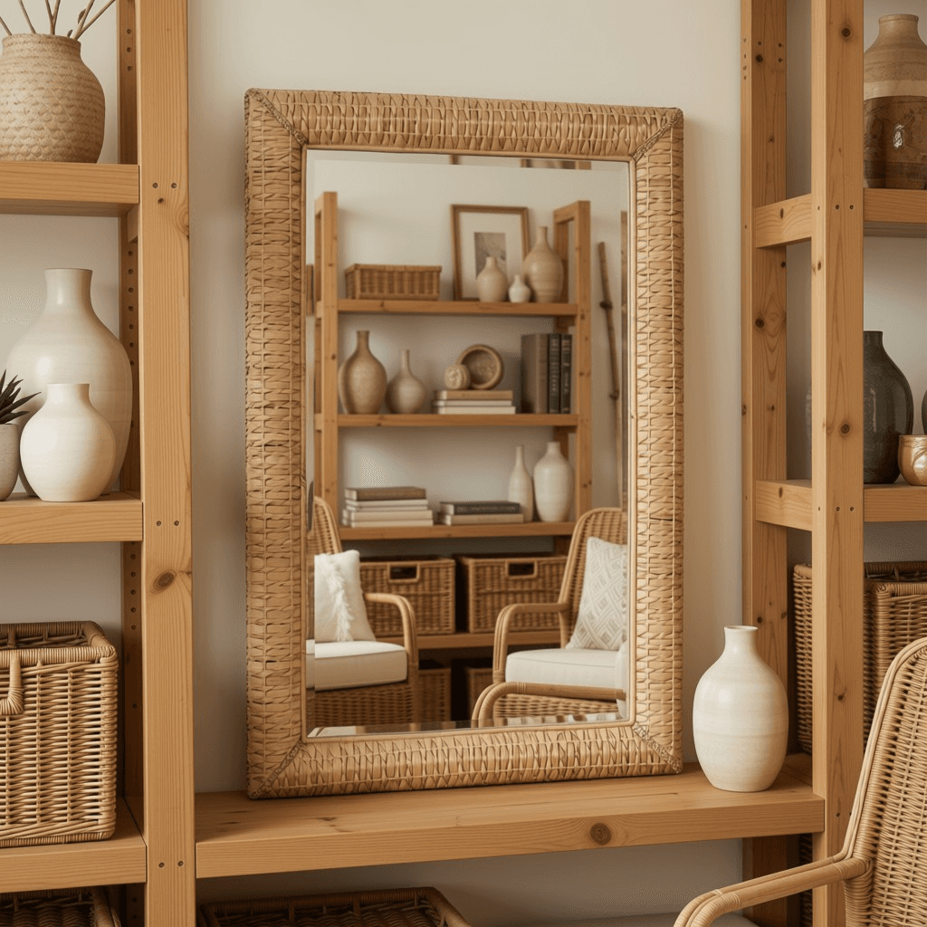 Large Rectangular Rattan Floor Mirror
