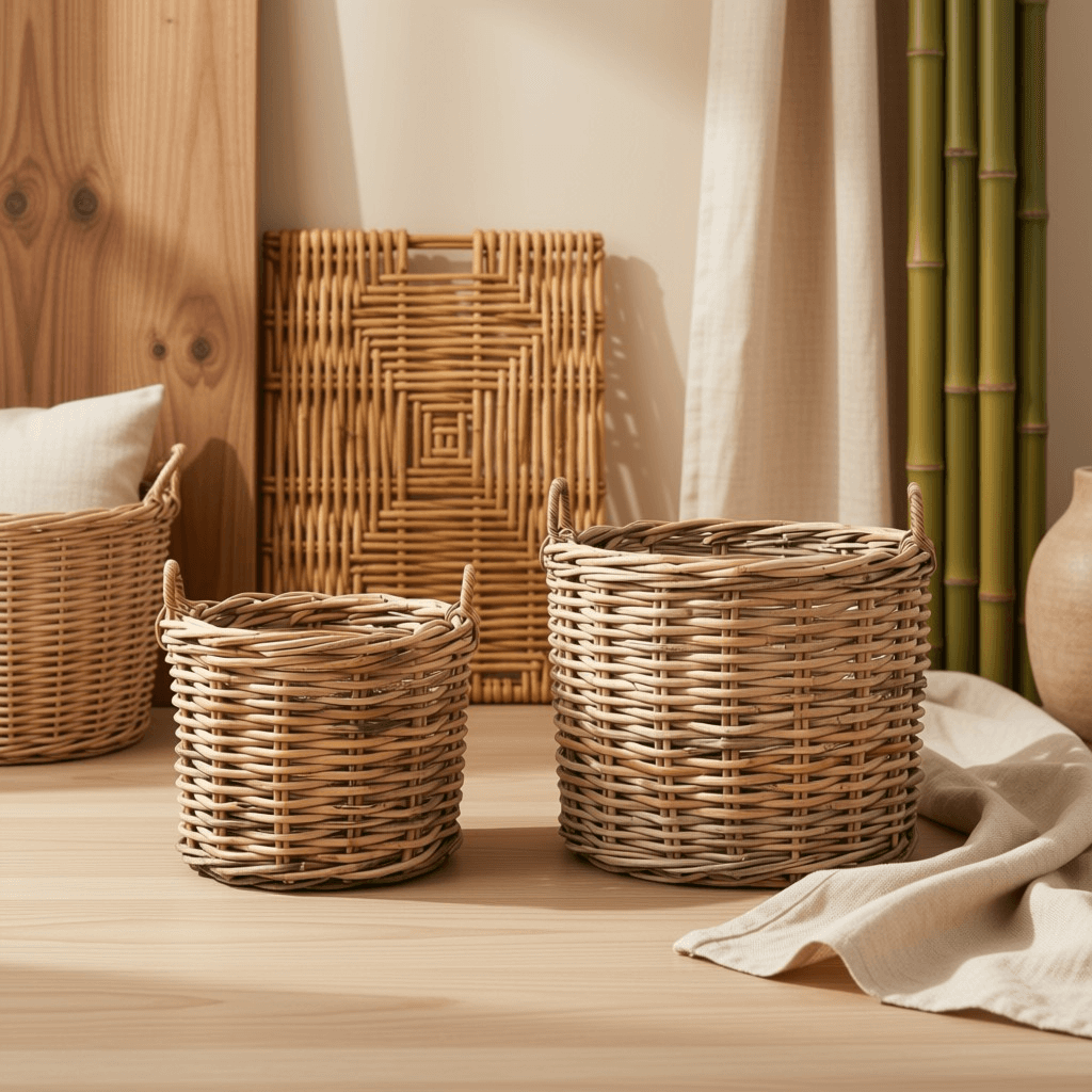 Round Wicker Storage Baskets with Handles (Set of 2)
