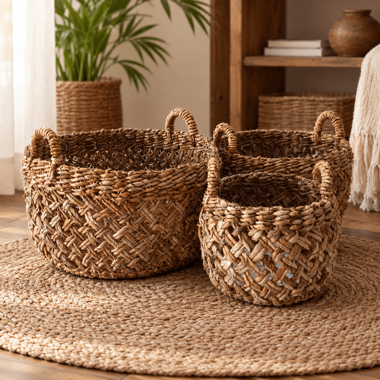 Heavy Woven Seagrass Storage Baskets Set