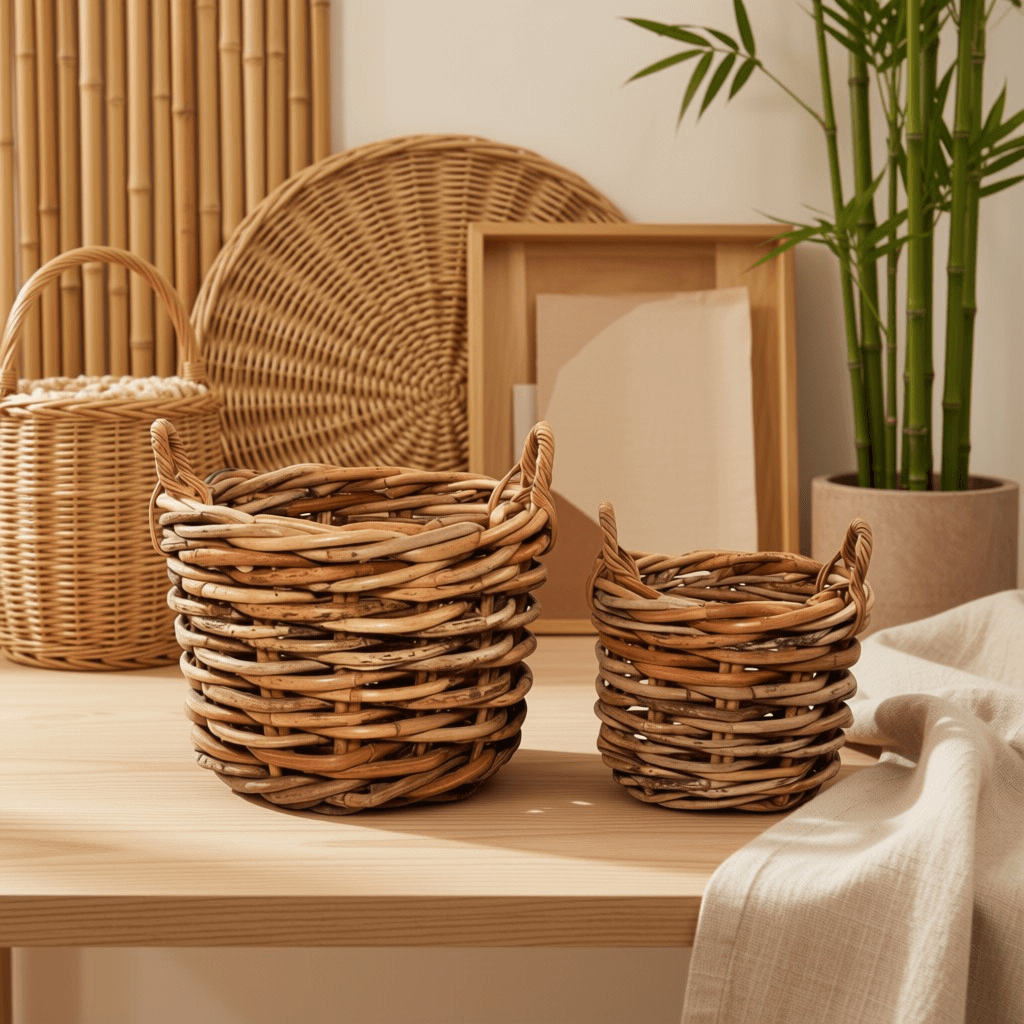 Rustic Thick Woven Willow Baskets (Set of 2)