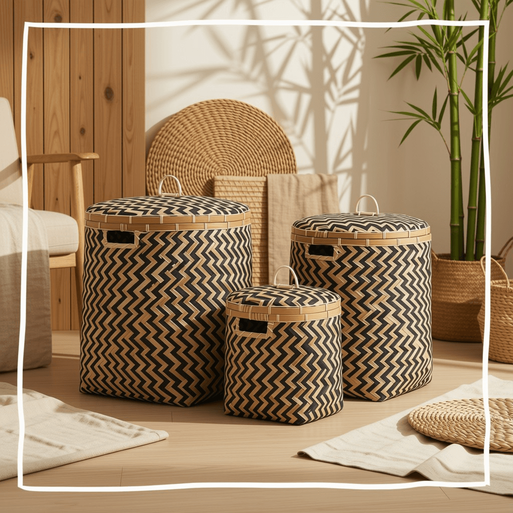 Chevron Pattern Wicker Laundry Hampers (Set of 3)