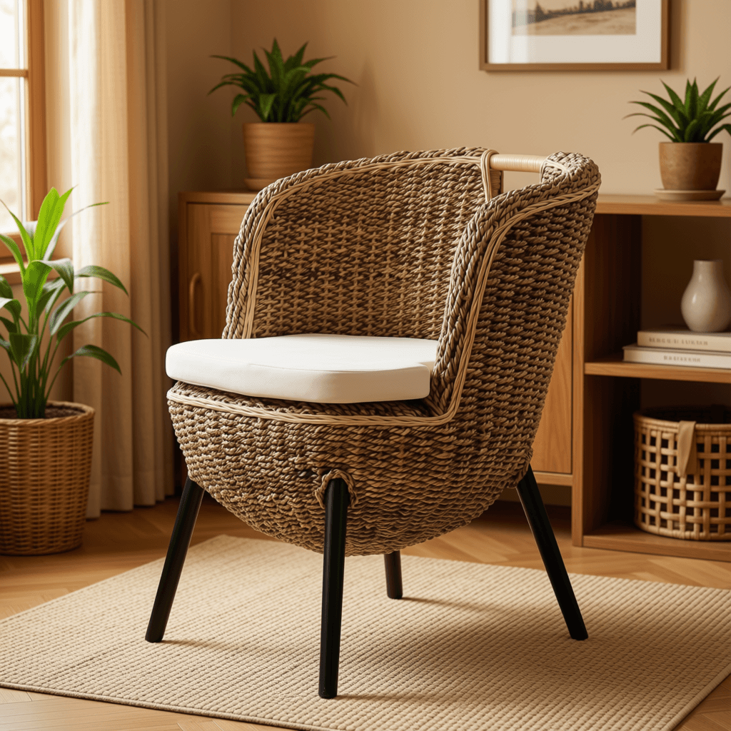 Modern Rounded Seagrass Accent Chair
