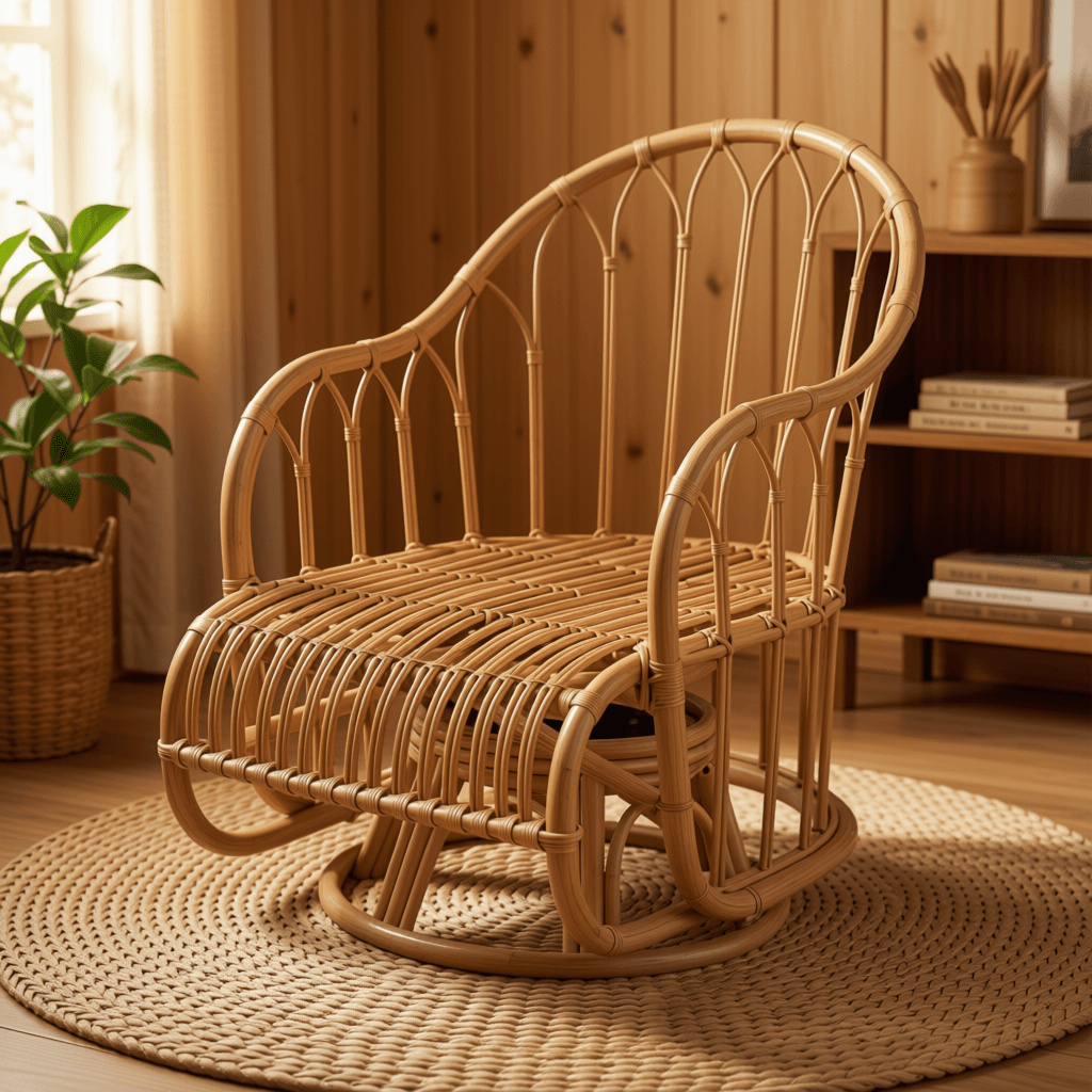 Blush Pink Rattan Rocking Chair