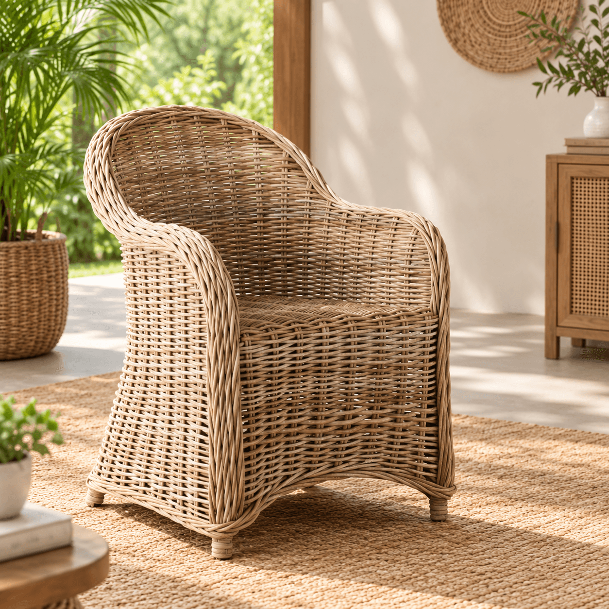 High-Back Wicker Bucket Armchair