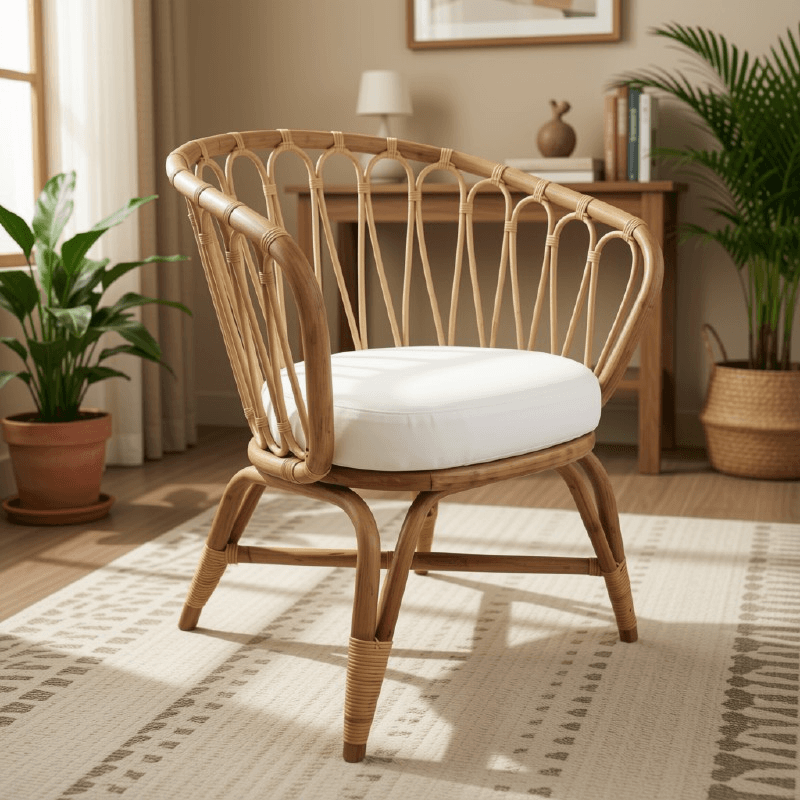 Spindle-Back Rattan Tub Chair with Cushion