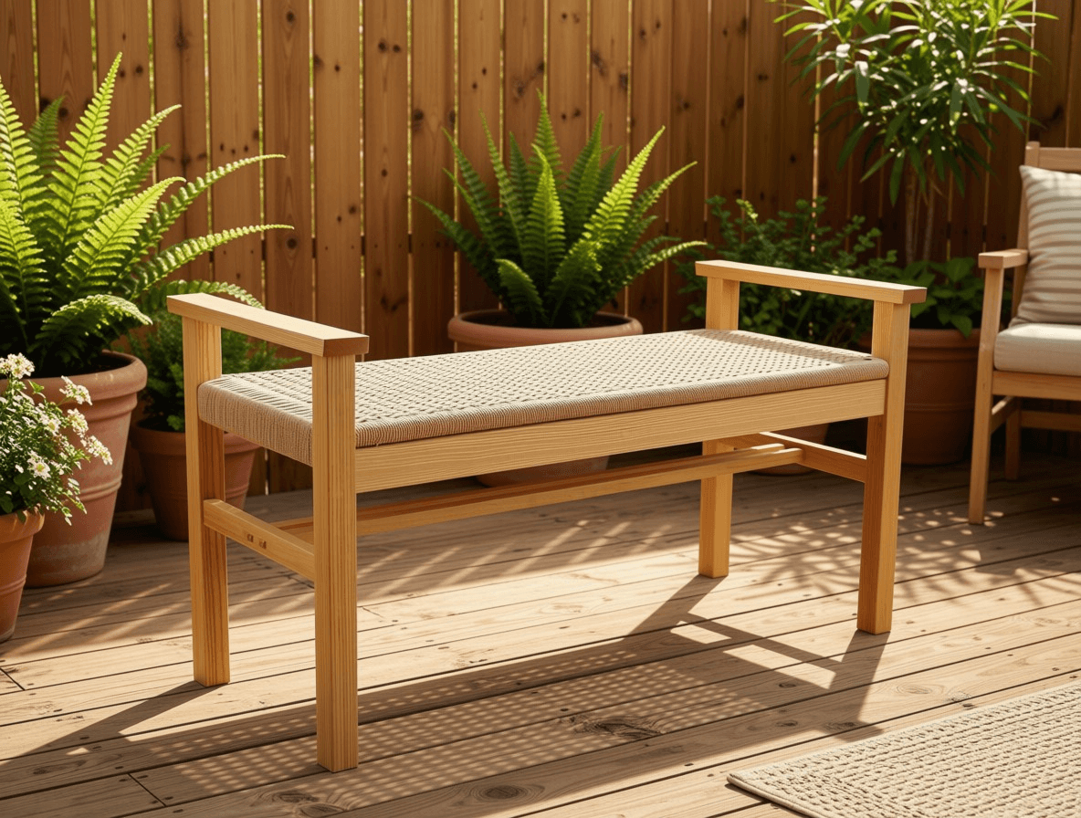 Minimalist Wooden Bench with Woven Cane Seat
