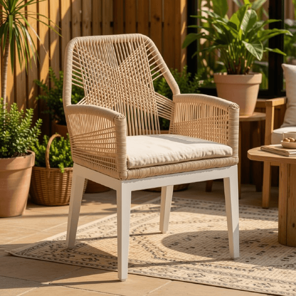 Modern Woven Rope Dining Armchair with Cushion