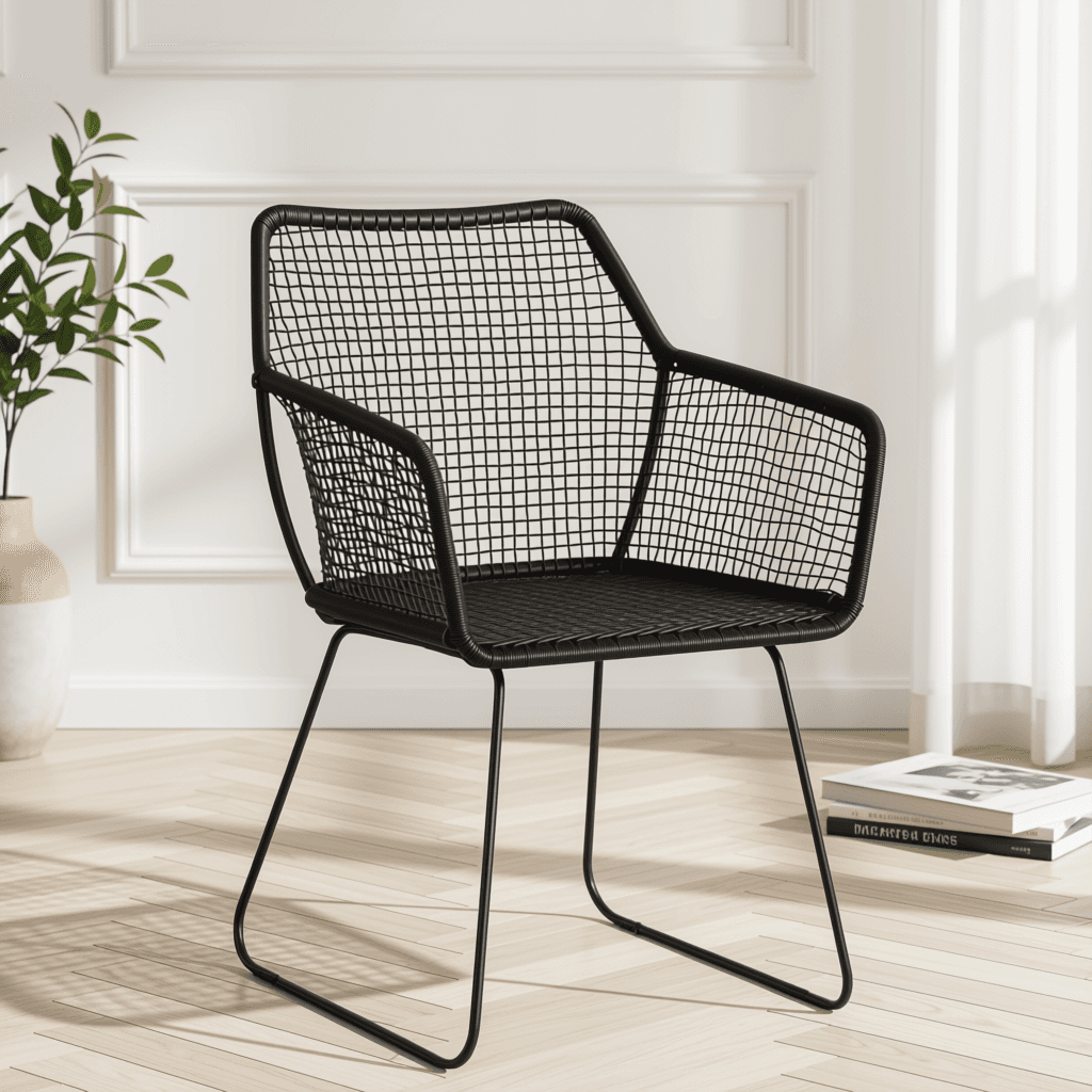 Black Woven Mesh Metal Accent Armchair