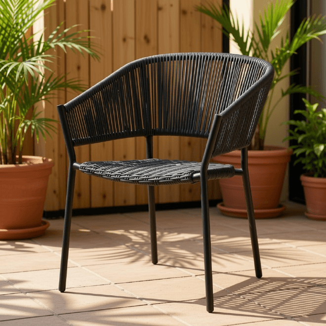 Modern Black Woven Rope Dining Armchair