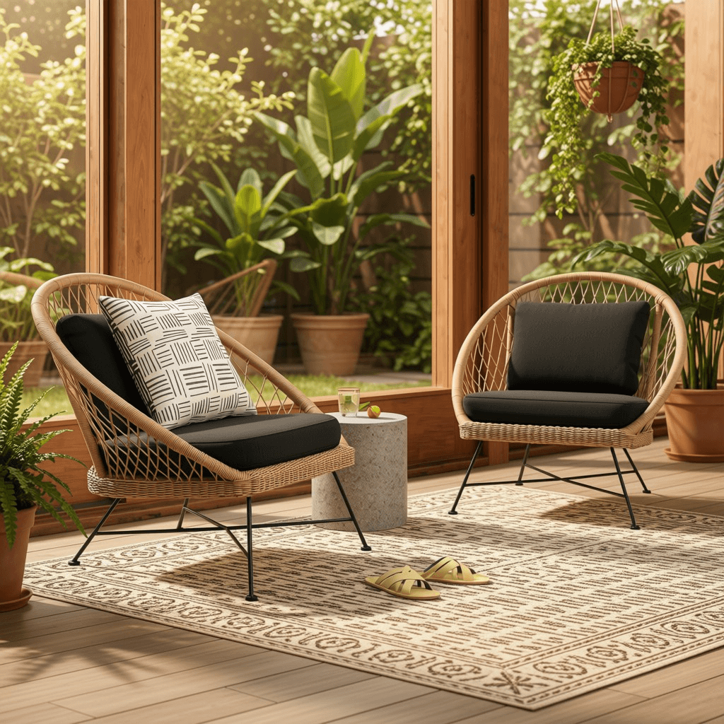 Woven Rattan Scoop Lounge Chair with Metal Legs