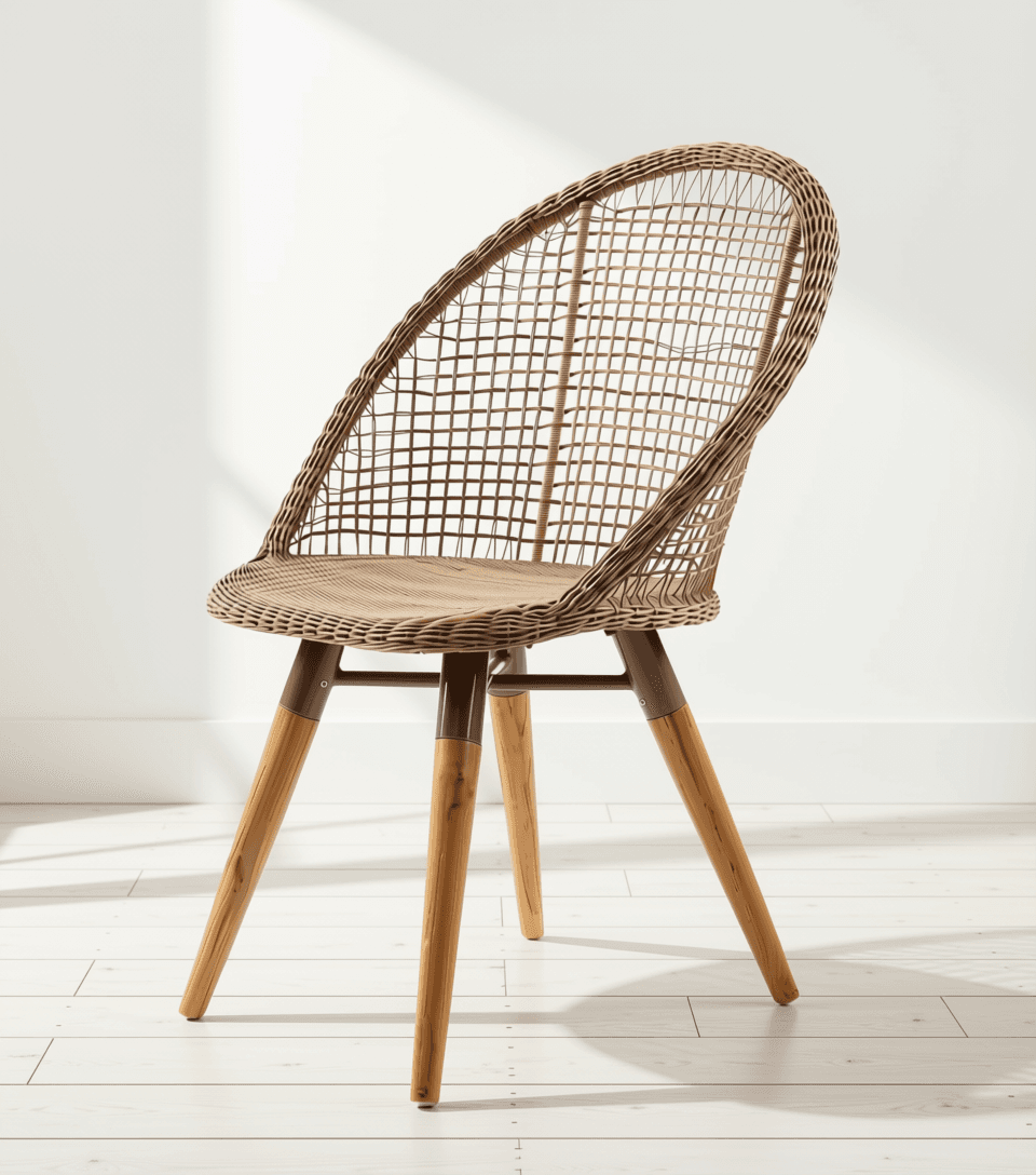 Mid-Century Woven Rattan Dining Chair with Tapered Legs