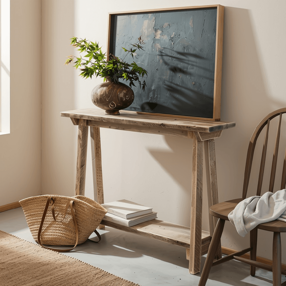 Rustic Solid Wood Console Table with Lower Shelf
