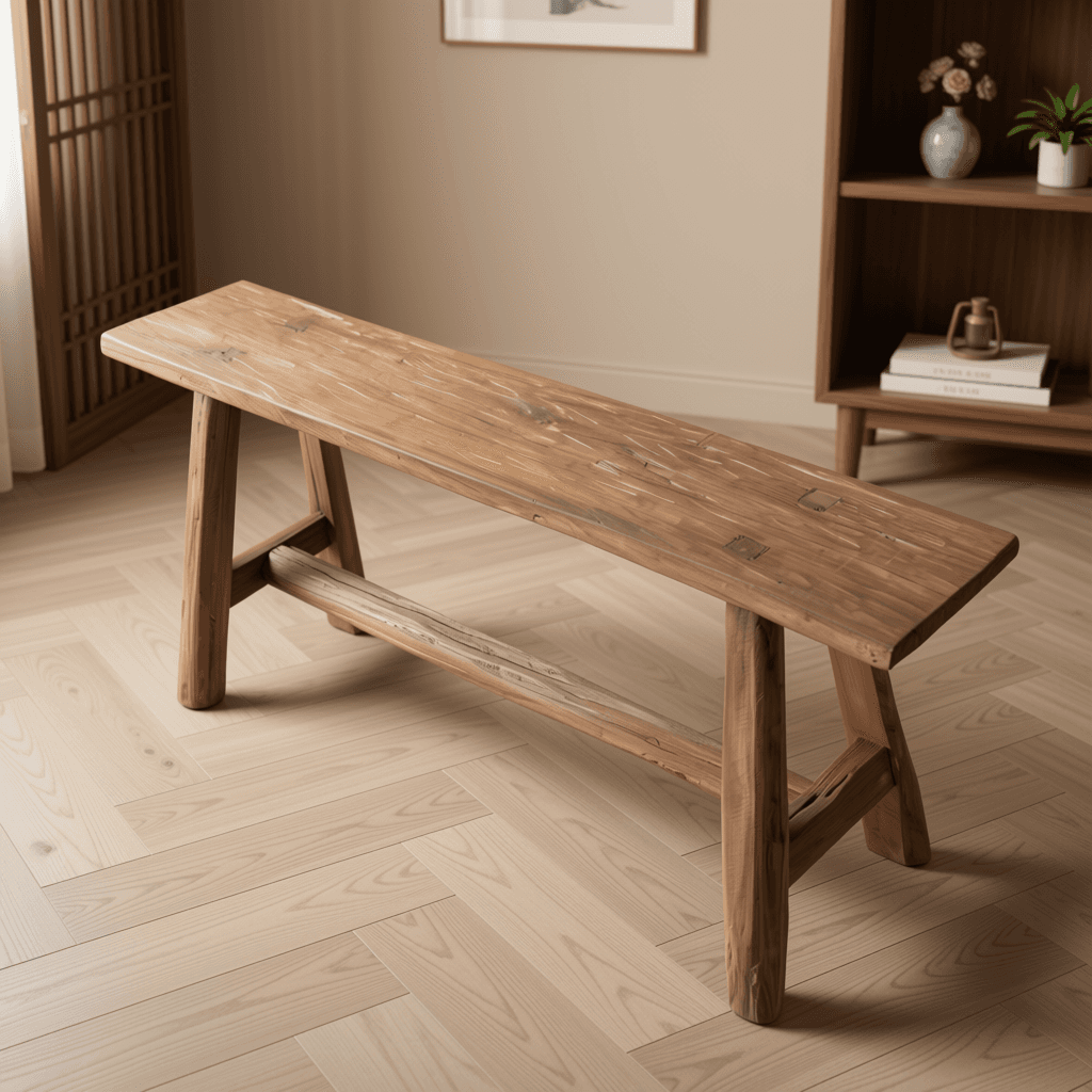 Farmhouse Natural Wood Entryway Bench