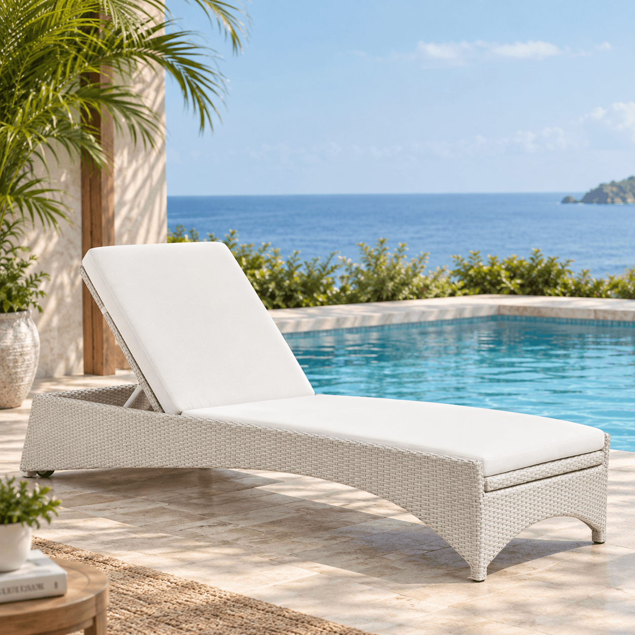 White All-Weather Wicker Sun Lounger