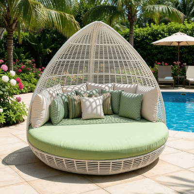 Circular Rattan Canopy Daybed