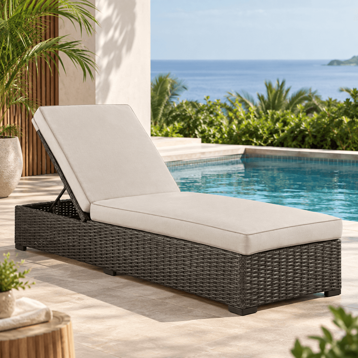 Dark Brown All-Weather Wicker Chaise Lounge