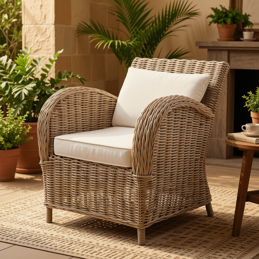 Full Woven Seagrass Armchair with Cushions