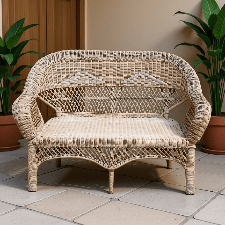 Traditional High-Back Woven Wicker Loveseat