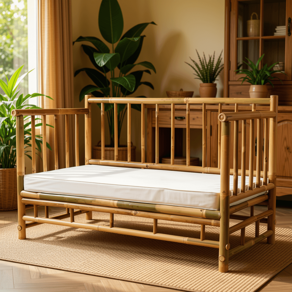 Bamboo Spindle Frame Daybed Sofa with Cushion