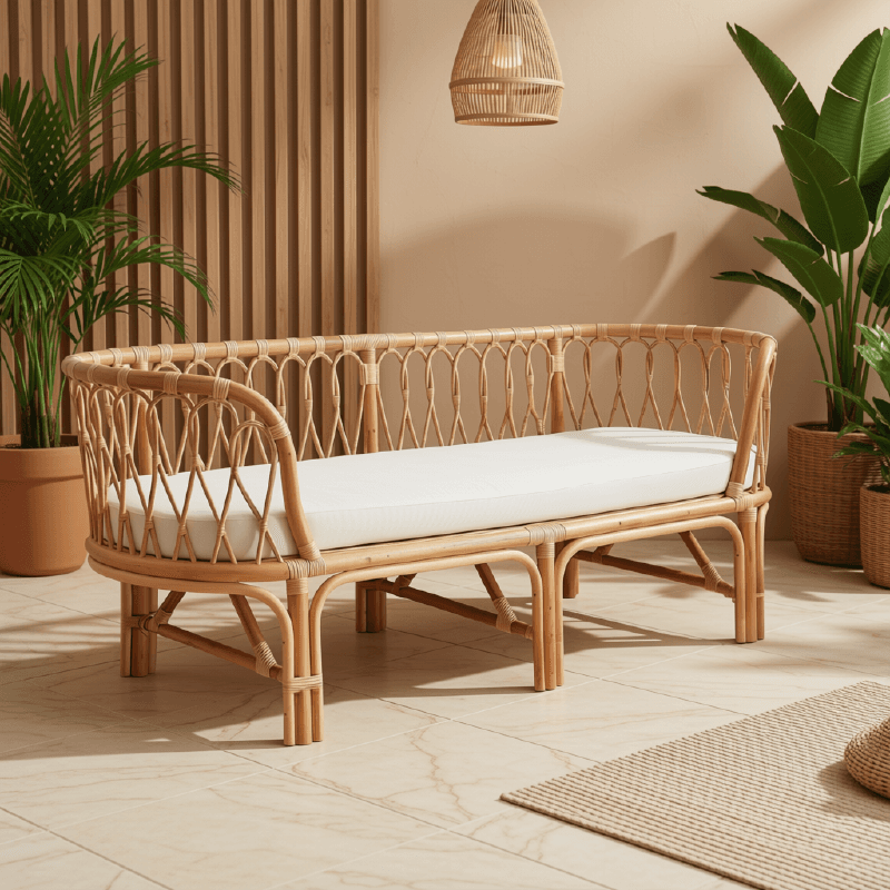 Traditional Curved Rattan Daybed Bench