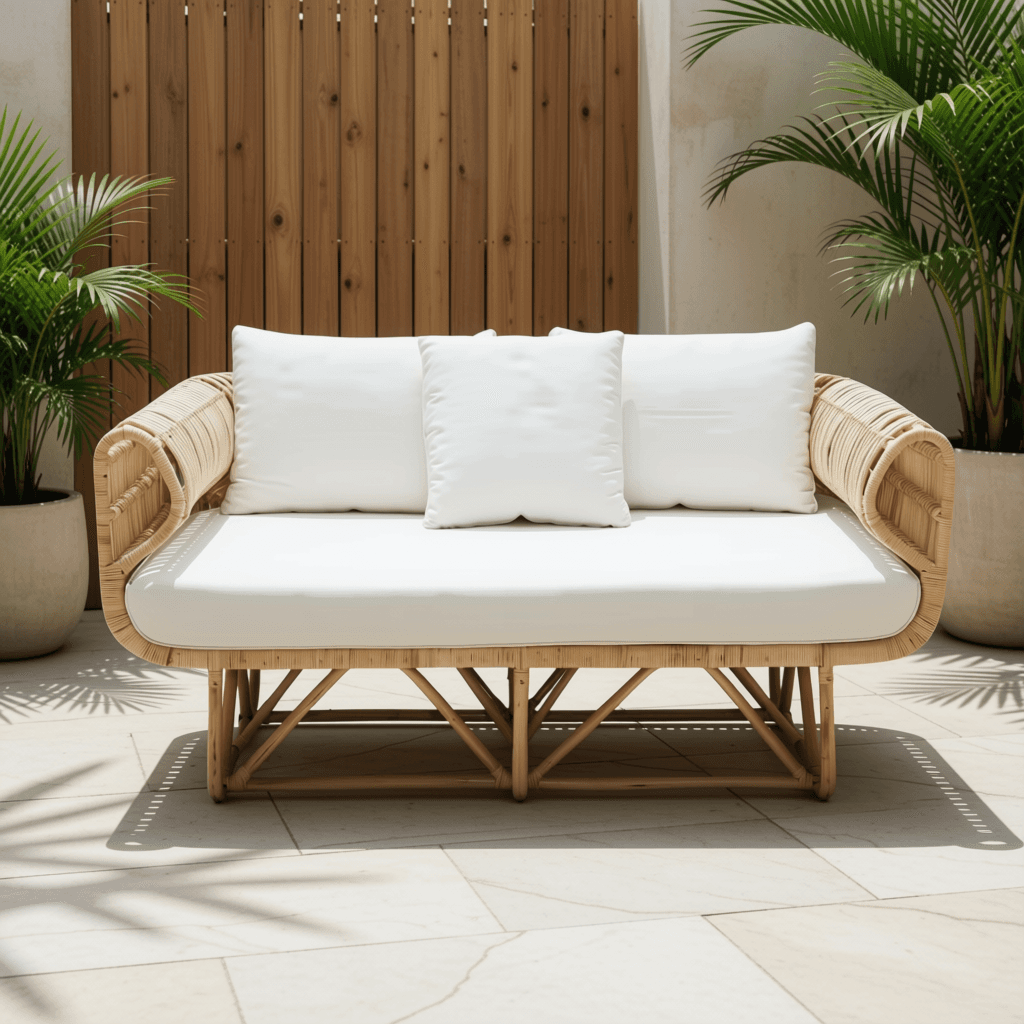Modern Woven Cane 2-Seater Lounge Sofa