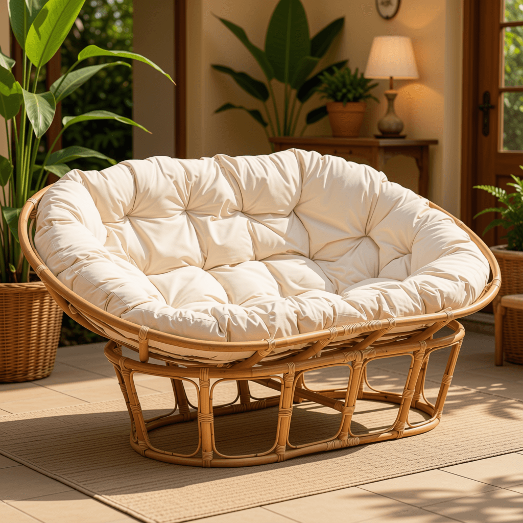 Double Rattan Mamasan Chair with Tufted Cushion