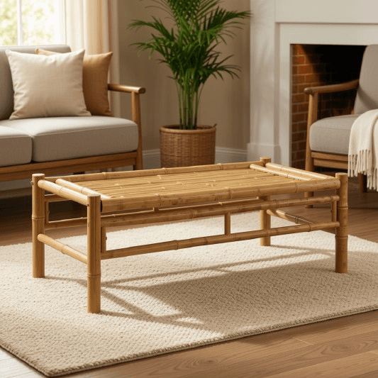 Rectangular Rattan Coffee Table with Slatted Top
